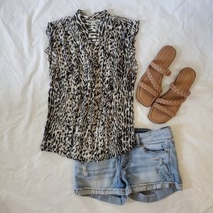 Banana Republic 100% Silk Animal Print Cap Sleeve Blouse - Small